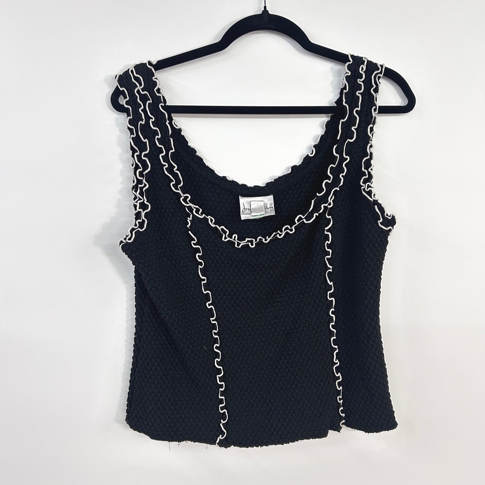 Joseph Ribkoff Vintage Textured Ruffle Tank Top 18 Black White Dark Romantic Y2K